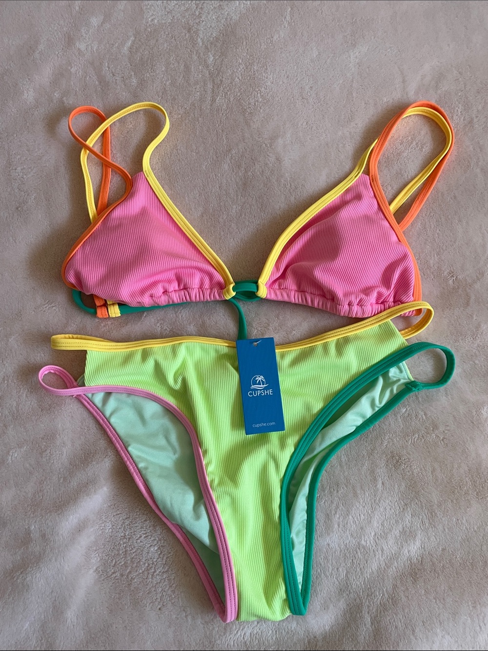 ☀️👙🩴CUPSHE Colorblock Ribbed Bikini Set Size M - Picture 2 of 10